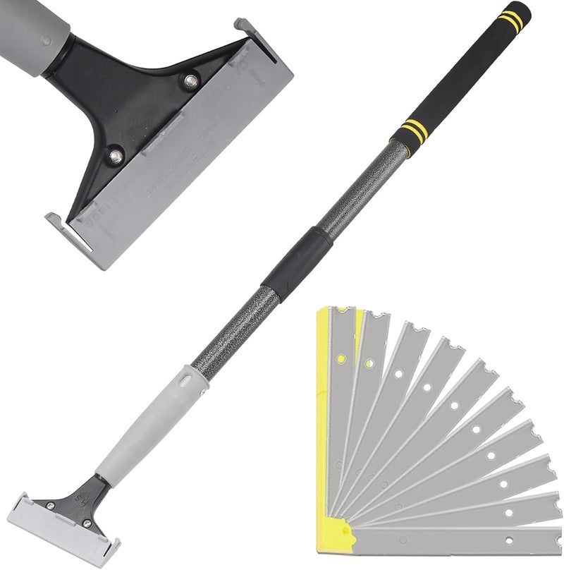 Frebuta Floor Scrapers Long Handle Heavy Duty ,31In 4“ Razor Blades Scraper with 10PC Floor Blades Sponge Handle Iron Tube Scraper for Cleaning Quick and Easy Removal Price Stickers Gum - Image 1